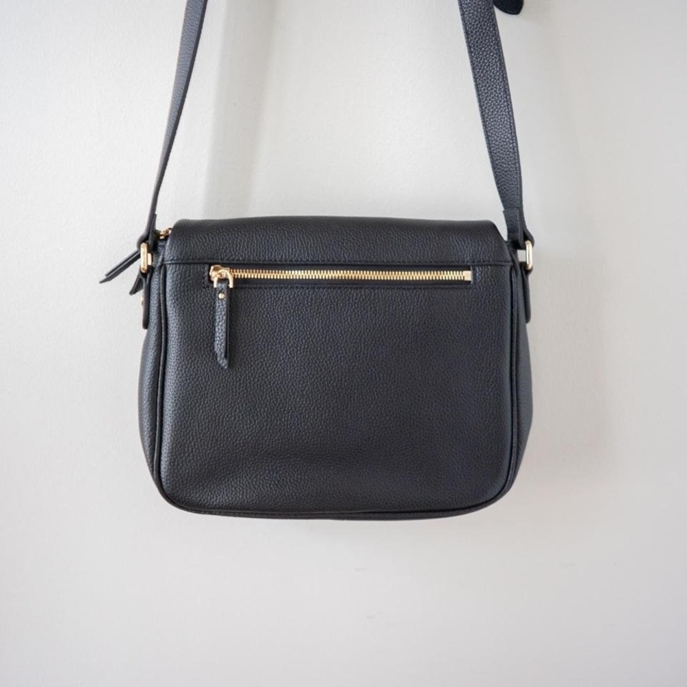 New Quince Italian Leather Foldover Crossbody Bag Black Purse - Picture 4 of 7
